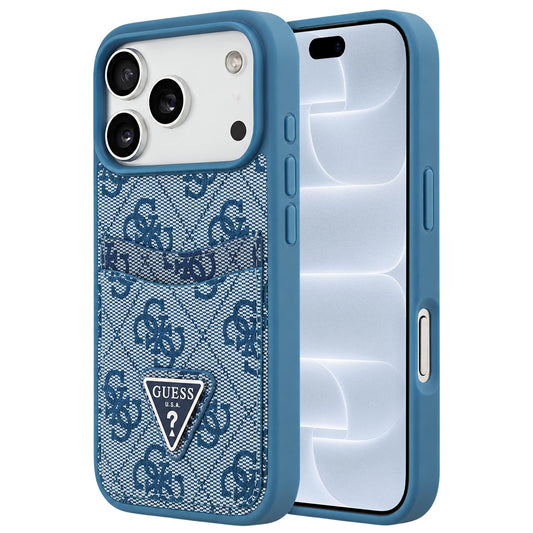 Hülle für Apple iPhone 18 Pro / 17 Pro, Guess, 4G Double Card Triangle, Blau