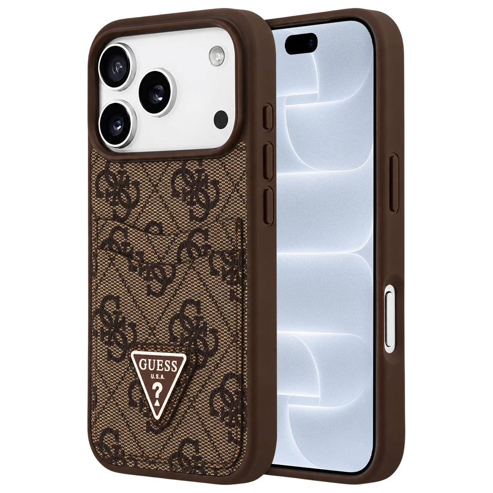 Hülle für Apple iPhone 18 Pro / 17 Pro, Guess, 4G Double Card Triangle, Braun