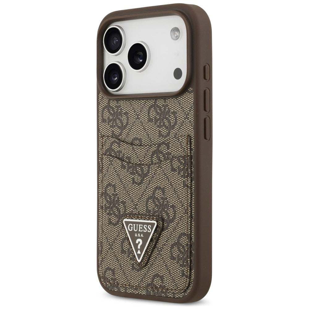 Hülle für Apple iPhone 18 Pro / 17 Pro, Guess, 4G Double Card Triangle, Braun