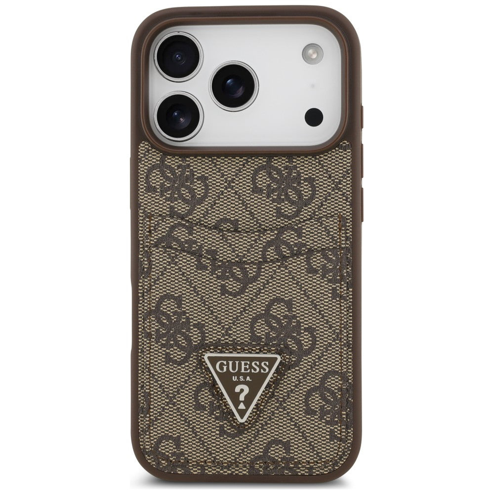 Hülle für Apple iPhone 18 Pro / 17 Pro, Guess, 4G Double Card Triangle, Braun