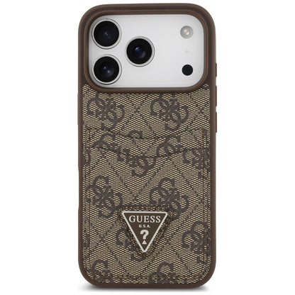 Hülle für Apple iPhone 18 Pro / 17 Pro, Guess, 4G Double Card Triangle, Braun