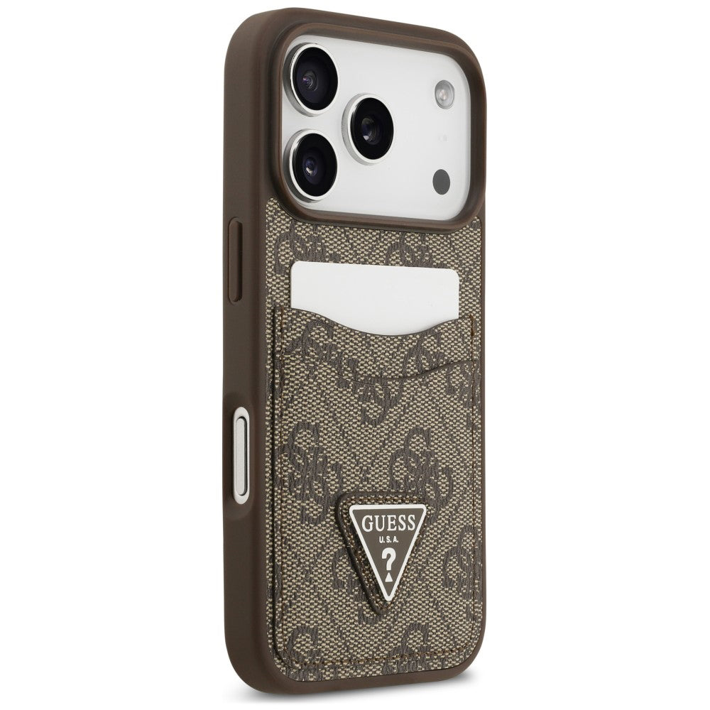 Hülle für Apple iPhone 18 Pro / 17 Pro, Guess, 4G Double Card Triangle, Braun