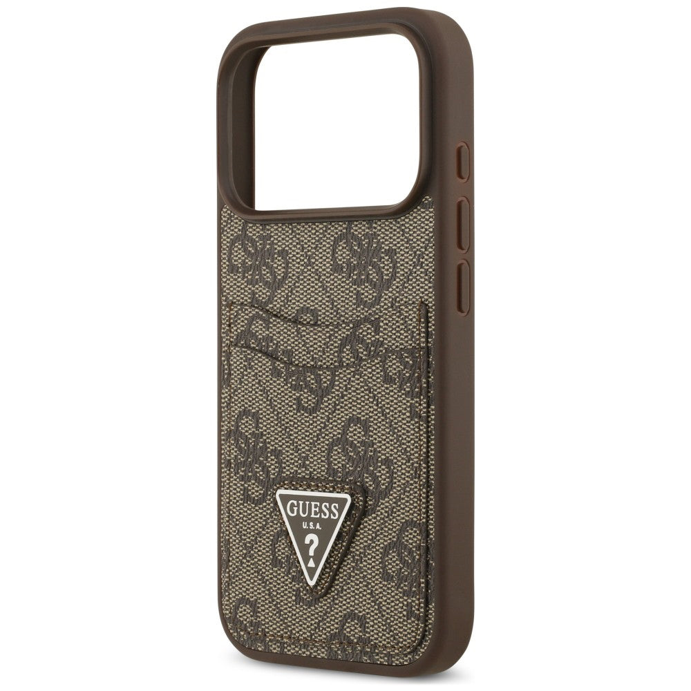 Hülle für Apple iPhone 18 Pro / 17 Pro, Guess, 4G Double Card Triangle, Braun