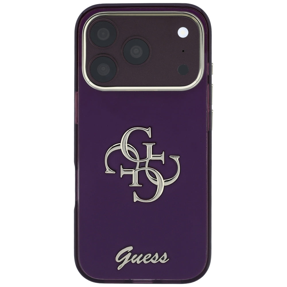 Hülle für Apple iPhone 18 Pro / 17 Pro, Guess, IML 4G Metal Script, Weinrot