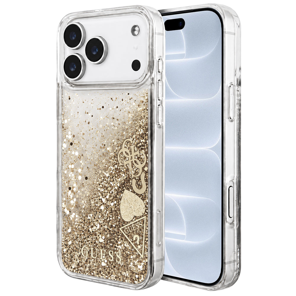 Hülle für Apple iPhone 18 Pro / 17 Pro, Guess, Liquid Glitter Charms, Goldfarben