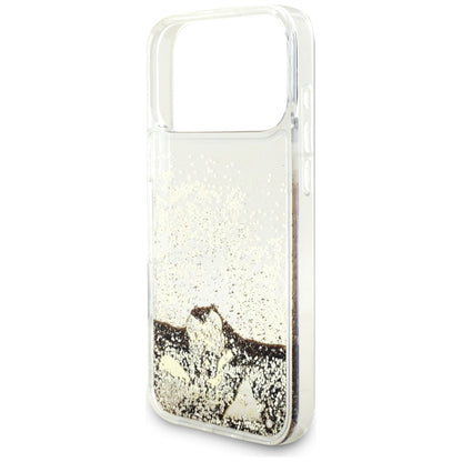 Hülle für Apple iPhone 18 Pro / 17 Pro, Guess, Liquid Glitter Charms, Goldfarben