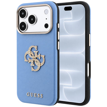 Hülle für Apple iPhone 18 Pro / 17 Pro, Guess, Smooth Big Strass Logo, Blau