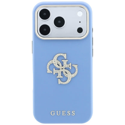 Hülle für Apple iPhone 18 Pro / 17 Pro, Guess, Smooth Big Strass Logo, Blau