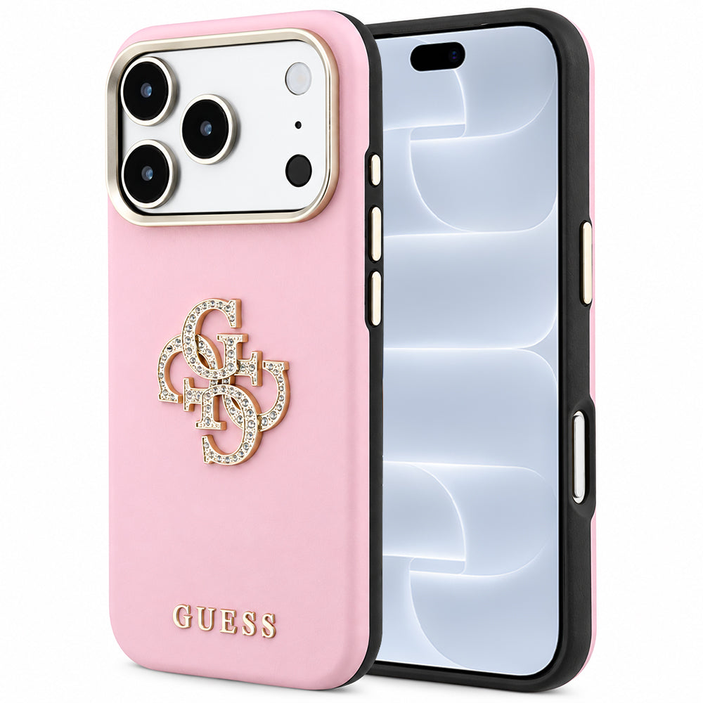 Hülle für Apple iPhone 18 Pro / 17 Pro, Guess, Smooth Big Strass Logo, Rosa