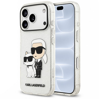 Hülle für Apple iPhone 18 Pro / 17 Pro, Karl Lagerfeld, IML Glitter Karl and Choupette NFT, transparent