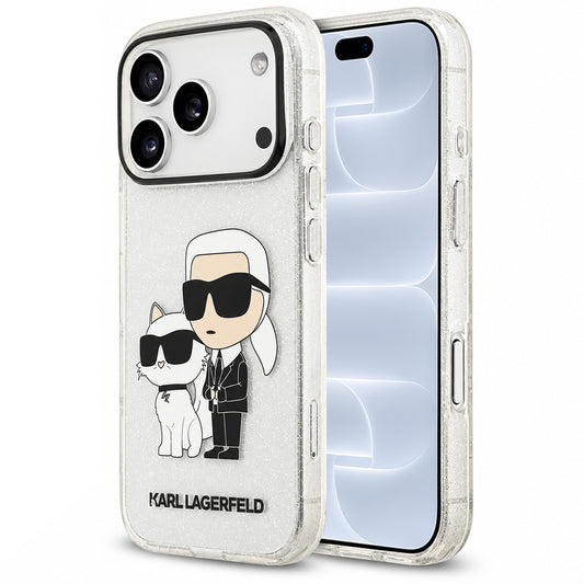 Hülle für Apple iPhone 18 Pro / 17 Pro, Karl Lagerfeld, IML Glitter Karl and Choupette NFT, transparent