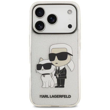Hülle für Apple iPhone 18 Pro / 17 Pro, Karl Lagerfeld, IML Glitter Karl and Choupette NFT, transparent