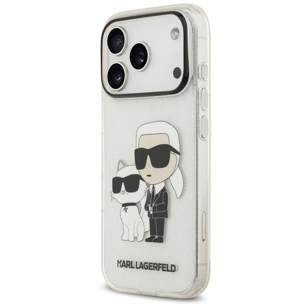 Hülle für Apple iPhone 18 Pro / 17 Pro, Karl Lagerfeld, IML Glitter Karl and Choupette NFT, transparent