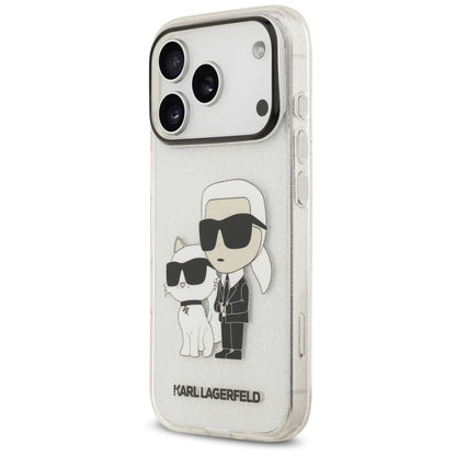 Hülle für Apple iPhone 18 Pro / 17 Pro, Karl Lagerfeld, IML Glitter Karl and Choupette NFT, transparent