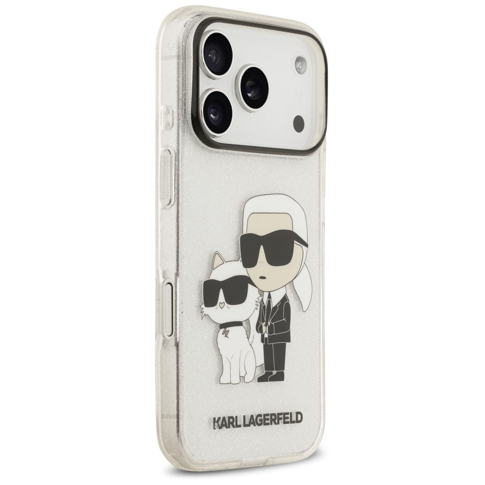 Hülle für Apple iPhone 18 Pro / 17 Pro, Karl Lagerfeld, IML Glitter Karl and Choupette NFT, transparent