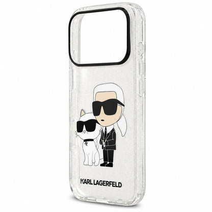 Hülle für Apple iPhone 18 Pro / 17 Pro, Karl Lagerfeld, IML Glitter Karl and Choupette NFT, transparent