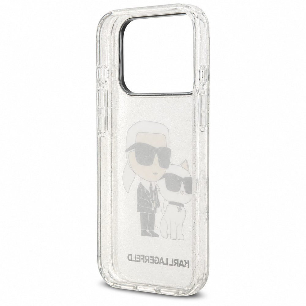 Hülle für Apple iPhone 18 Pro / 17 Pro, Karl Lagerfeld, IML Glitter Karl and Choupette NFT, transparent