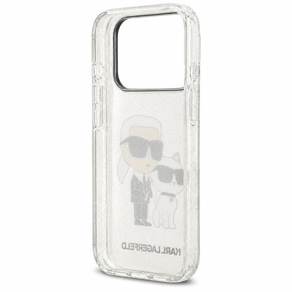 Hülle für Apple iPhone 18 Pro / 17 Pro, Karl Lagerfeld, IML Glitter Karl and Choupette NFT, transparent