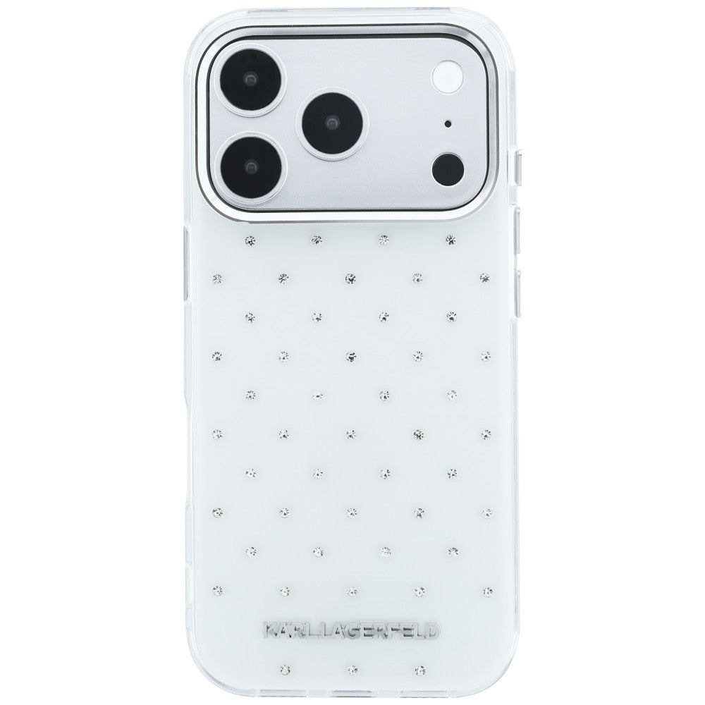 Hülle für Apple iPhone 18 Pro / 17 Pro, Karl Lagerfeld, IML Strasssteine und galvanisiertes Logo, Weiß