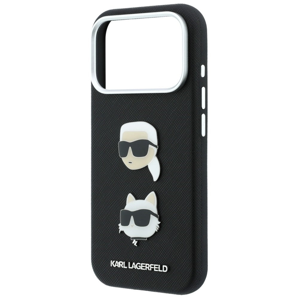 Hülle für Apple iPhone 18 Pro / 17 Pro, Karl Lagerfeld, Saffiano Crossbody Karl & Choupette Head's Pins Logo, Schwarz