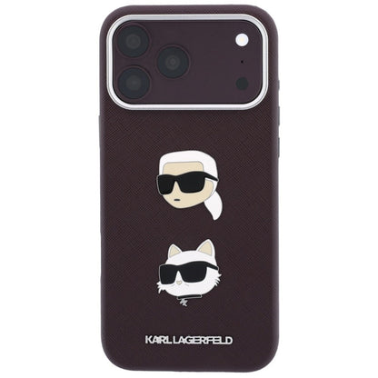 Hülle für Apple iPhone 18 Pro / 17 Pro, Karl Lagerfeld, Saffiano Crossbody Karl & Choupette Head's Pins Logo, Bordeauxrot