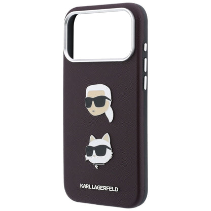 Hülle für Apple iPhone 18 Pro / 17 Pro, Karl Lagerfeld, Saffiano Crossbody Karl & Choupette Head's Pins Logo, Bordeauxrot
