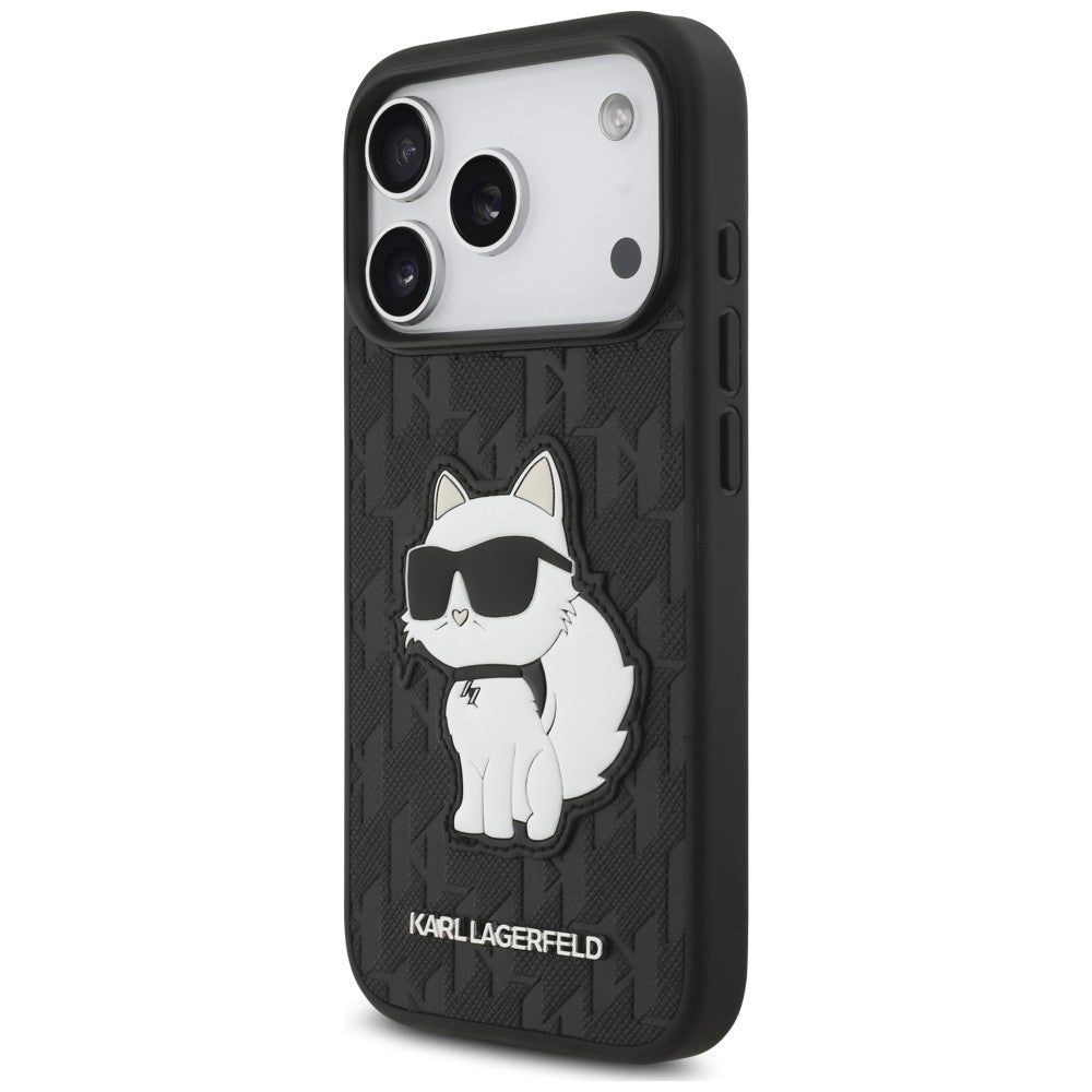 Hülle für Apple iPhone 18 Pro / 17 Pro, Karl Lagerfeld, Saffiano Mono Patch Choupette, Schwarz