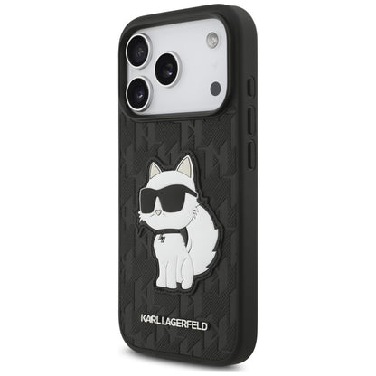 Hülle für Apple iPhone 18 Pro / 17 Pro, Karl Lagerfeld, Saffiano Mono Patch Choupette, Schwarz