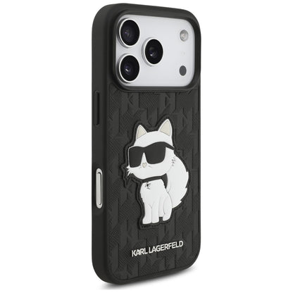 Hülle für Apple iPhone 18 Pro / 17 Pro, Karl Lagerfeld, Saffiano Mono Patch Choupette, Schwarz