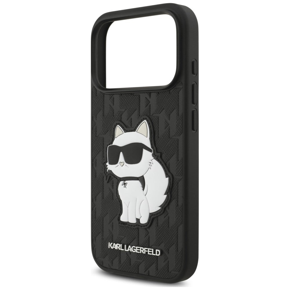 Hülle für Apple iPhone 18 Pro / 17 Pro, Karl Lagerfeld, Saffiano Mono Patch Choupette, Schwarz