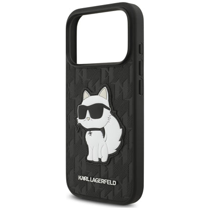 Hülle für Apple iPhone 18 Pro / 17 Pro, Karl Lagerfeld, Saffiano Mono Patch Choupette, Schwarz