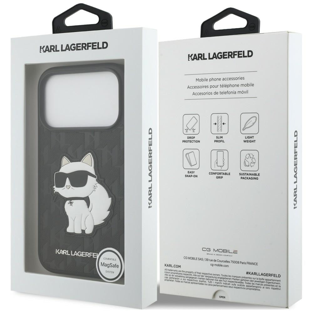 Hülle für Apple iPhone 18 Pro / 17 Pro, Karl Lagerfeld, Saffiano Mono Patch Choupette, Schwarz
