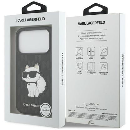 Hülle für Apple iPhone 18 Pro / 17 Pro, Karl Lagerfeld, Saffiano Mono Patch Choupette, Schwarz