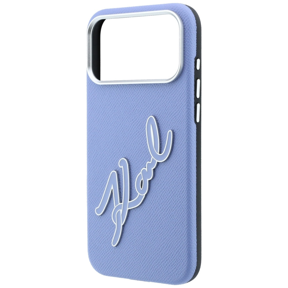 Hülle für Apple iPhone 18 Pro / 17 Pro, Karl Lagerfeld, glattes großes Harz-Signatur-Logo, Blau