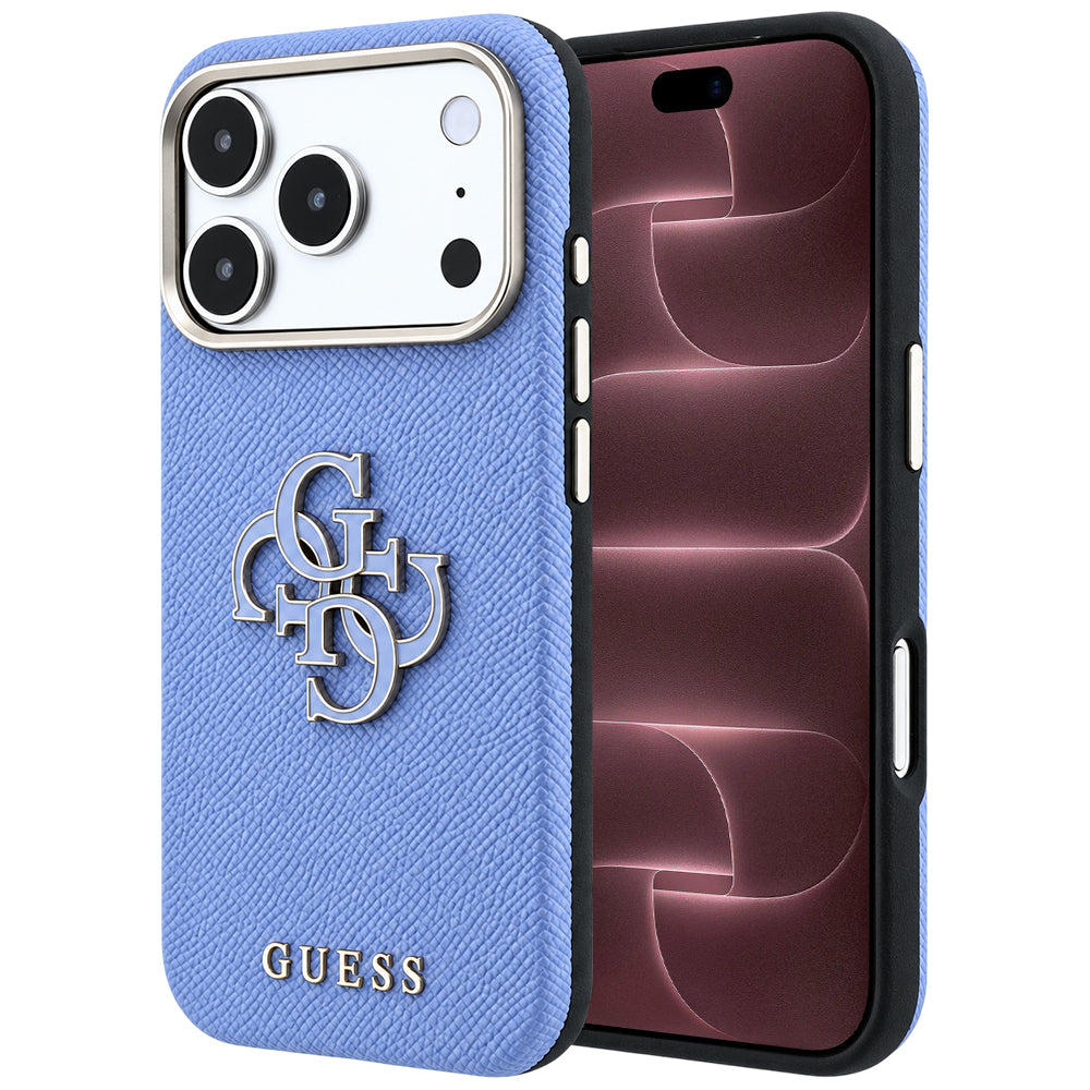 Case for Apple iPhone 18 Pro Max / 17 Pro Max, Guess, Grained Big Resin Logo, Blue