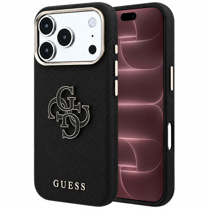 Hülle für Apple iPhone 18 Pro Max / 17 Pro Max, Guess, Geprägtes großes Harzlogo, Schwarz