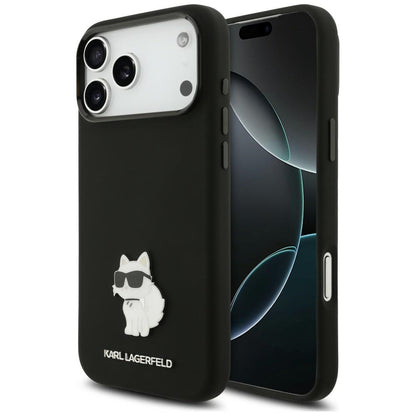 Hülle für Apple iPhone 18 Pro Max / 17 Pro Max, Karl Lagerfeld, Choupette Metal Pin, Schwarz