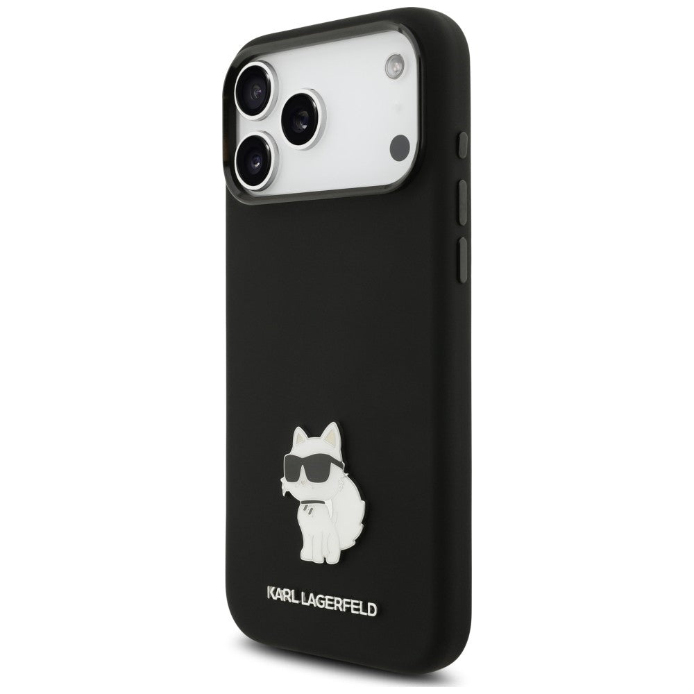 Hülle für Apple iPhone 18 Pro Max / 17 Pro Max, Karl Lagerfeld, Choupette Metal Pin, Schwarz