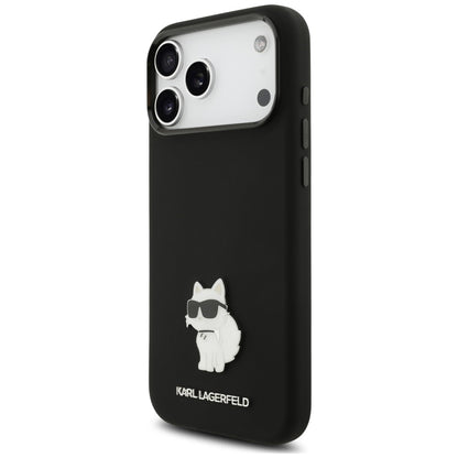 Hülle für Apple iPhone 18 Pro Max / 17 Pro Max, Karl Lagerfeld, Choupette Metal Pin, Schwarz