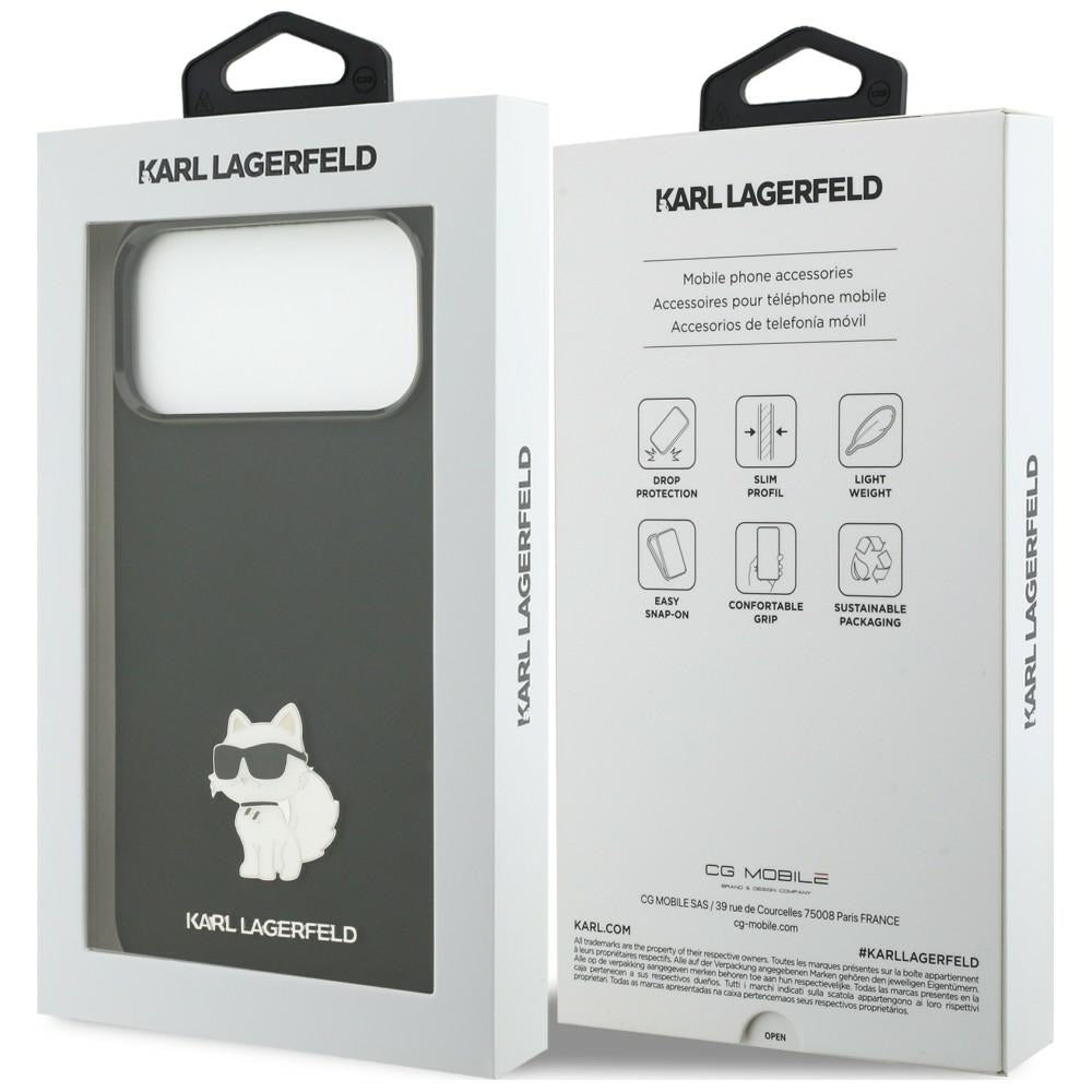 Hülle für Apple iPhone 18 Pro Max / 17 Pro Max, Karl Lagerfeld, Choupette Metal Pin, Schwarz