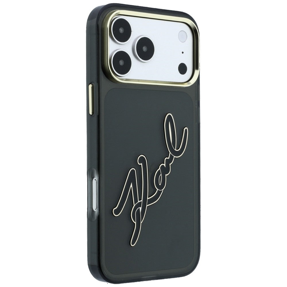Hülle für Apple iPhone 18 Pro Max / 17 Pro Max, Karl Lagerfeld, IML Big Signature Resin Logo Metallrahmen, Schwarz