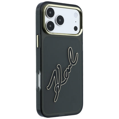 Hülle für Apple iPhone 18 Pro Max / 17 Pro Max, Karl Lagerfeld, IML Big Signature Resin Logo Metallrahmen, Schwarz
