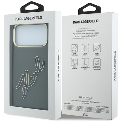 Hülle für Apple iPhone 18 Pro Max / 17 Pro Max, Karl Lagerfeld, IML Big Signature Resin Logo Metallrahmen, Schwarz