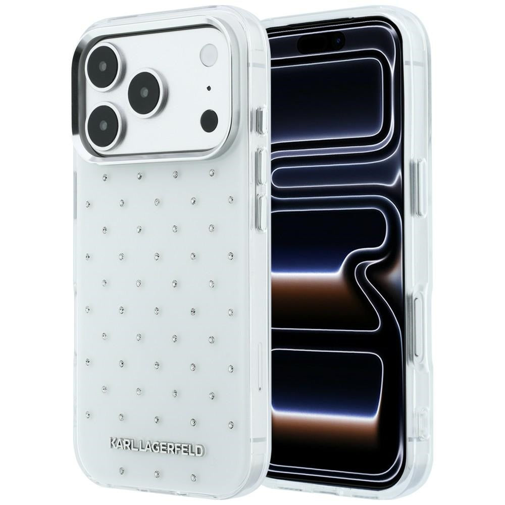 Hülle für Apple iPhone 18 Pro Max / 17 Pro Max, Karl Lagerfeld, IML Strasssteine und galvanisiertes Logo, Weiß