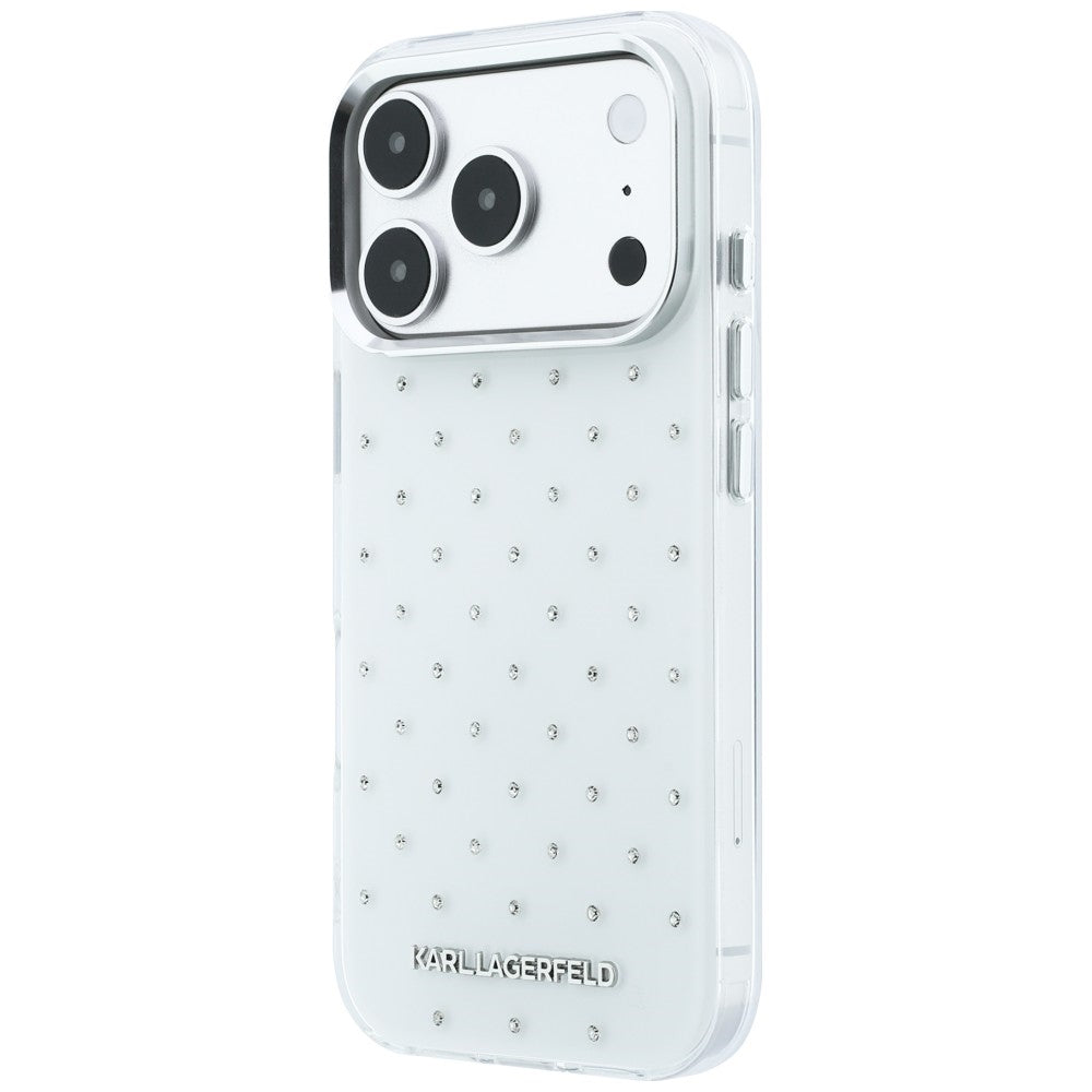Hülle für Apple iPhone 18 Pro Max / 17 Pro Max, Karl Lagerfeld, IML Strasssteine und galvanisiertes Logo, Weiß