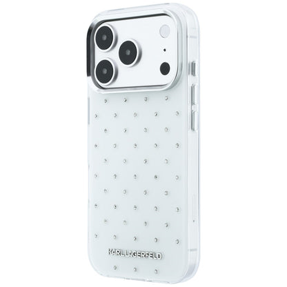 Hülle für Apple iPhone 18 Pro Max / 17 Pro Max, Karl Lagerfeld, IML Strasssteine und galvanisiertes Logo, Weiß