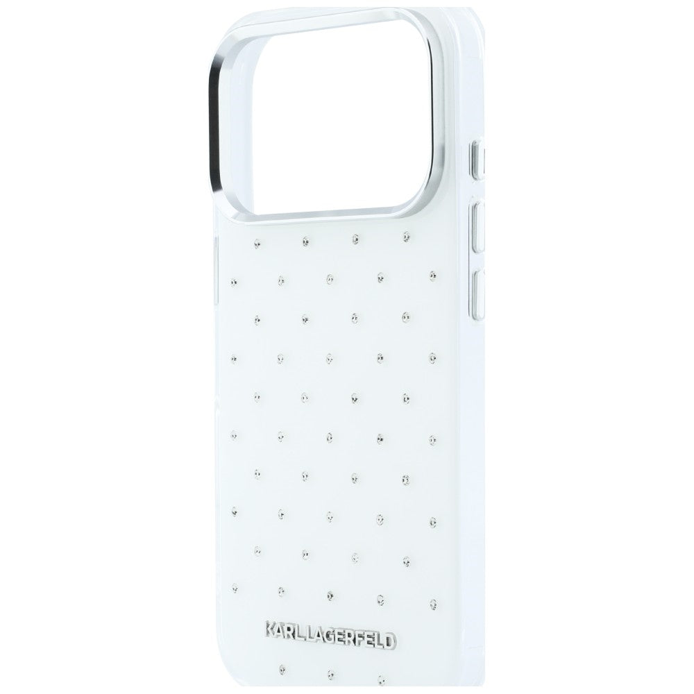Hülle für Apple iPhone 18 Pro Max / 17 Pro Max, Karl Lagerfeld, IML Strasssteine und galvanisiertes Logo, Weiß