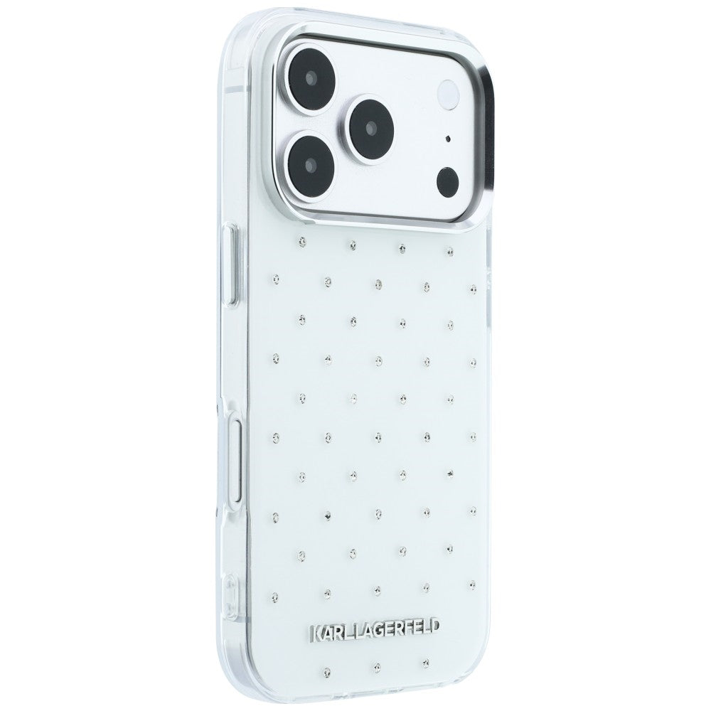 Hülle für Apple iPhone 18 Pro Max / 17 Pro Max, Karl Lagerfeld, IML Strasssteine und galvanisiertes Logo, Weiß