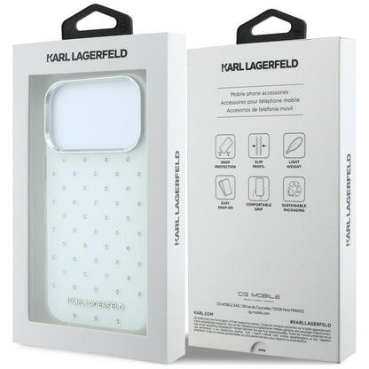 Hülle für Apple iPhone 18 Pro Max / 17 Pro Max, Karl Lagerfeld, IML Strasssteine und galvanisiertes Logo, Weiß