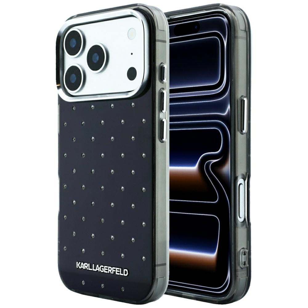 Hülle für Apple iPhone 18 Pro Max / 17 Pro Max, Karl Lagerfeld, IML Strasssteine und galvanisiertes Logo, Schwarz